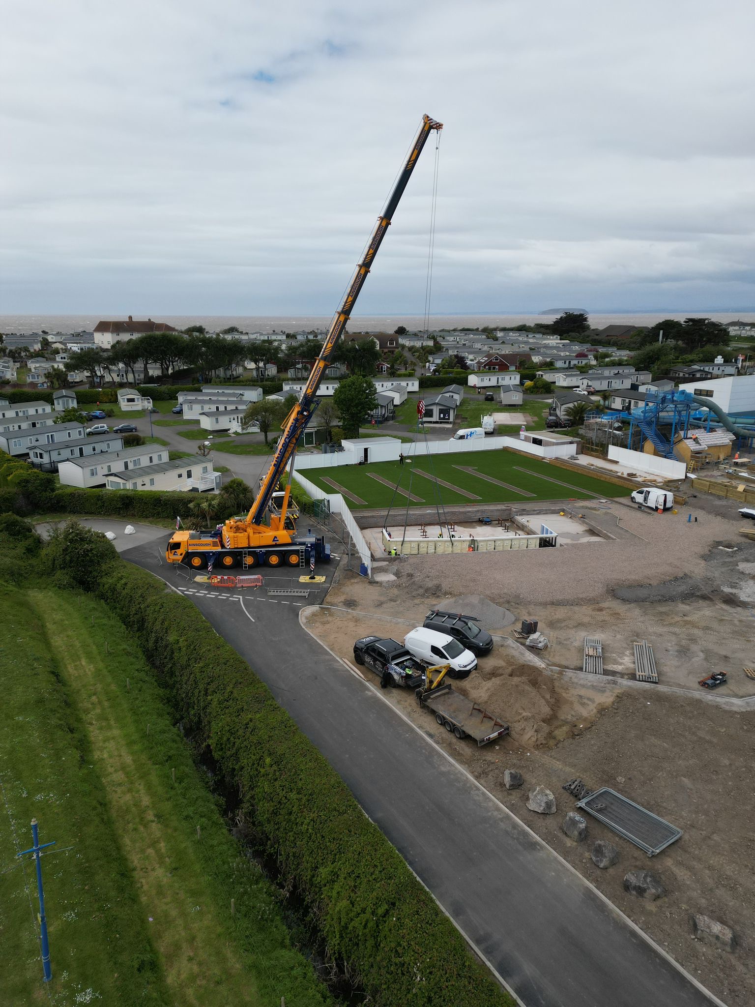Mobile crane and groundworks on site at Unity Beach Holiday Park