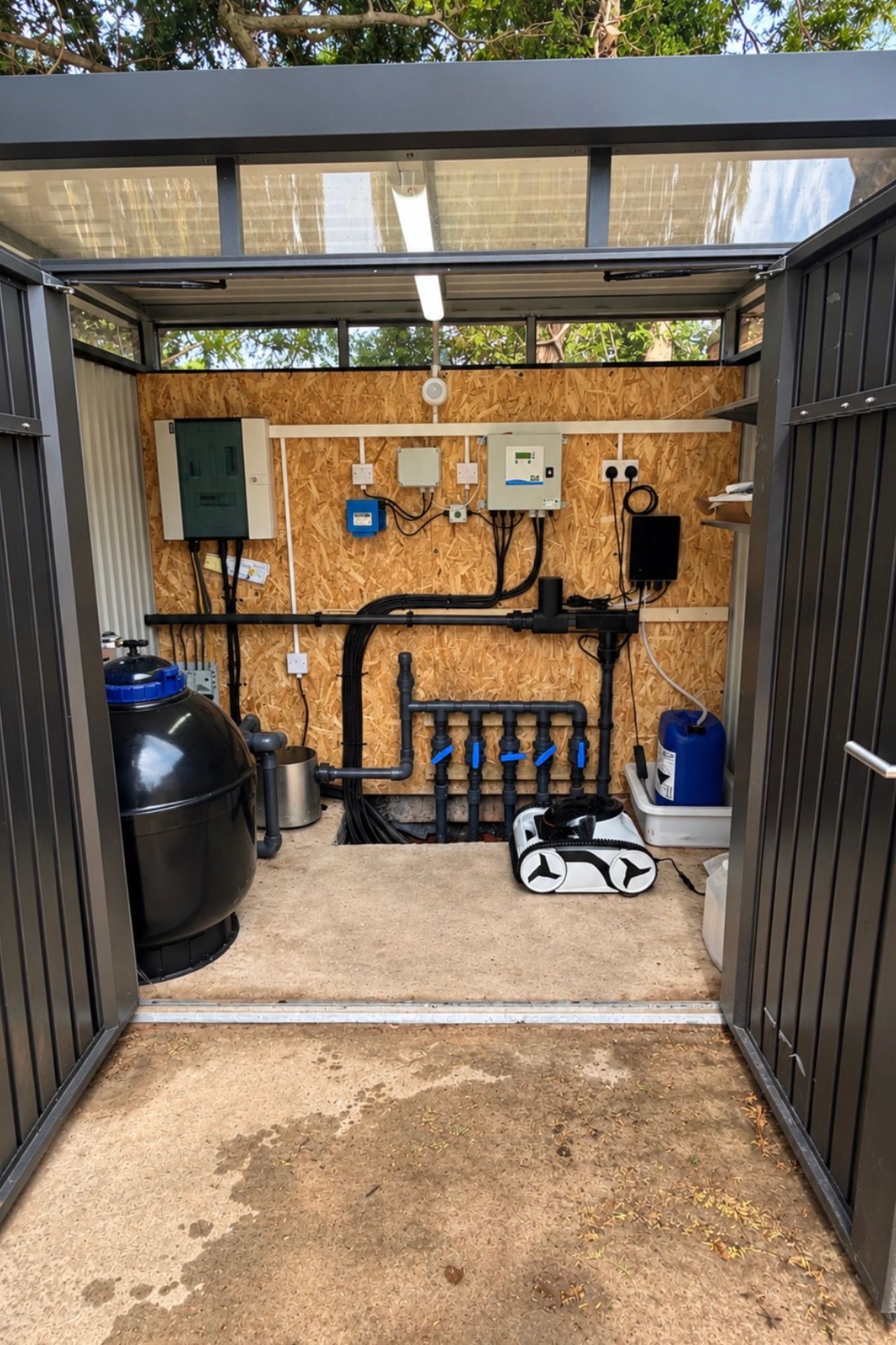 Dedicated pool plant room with filtration and heating equipment