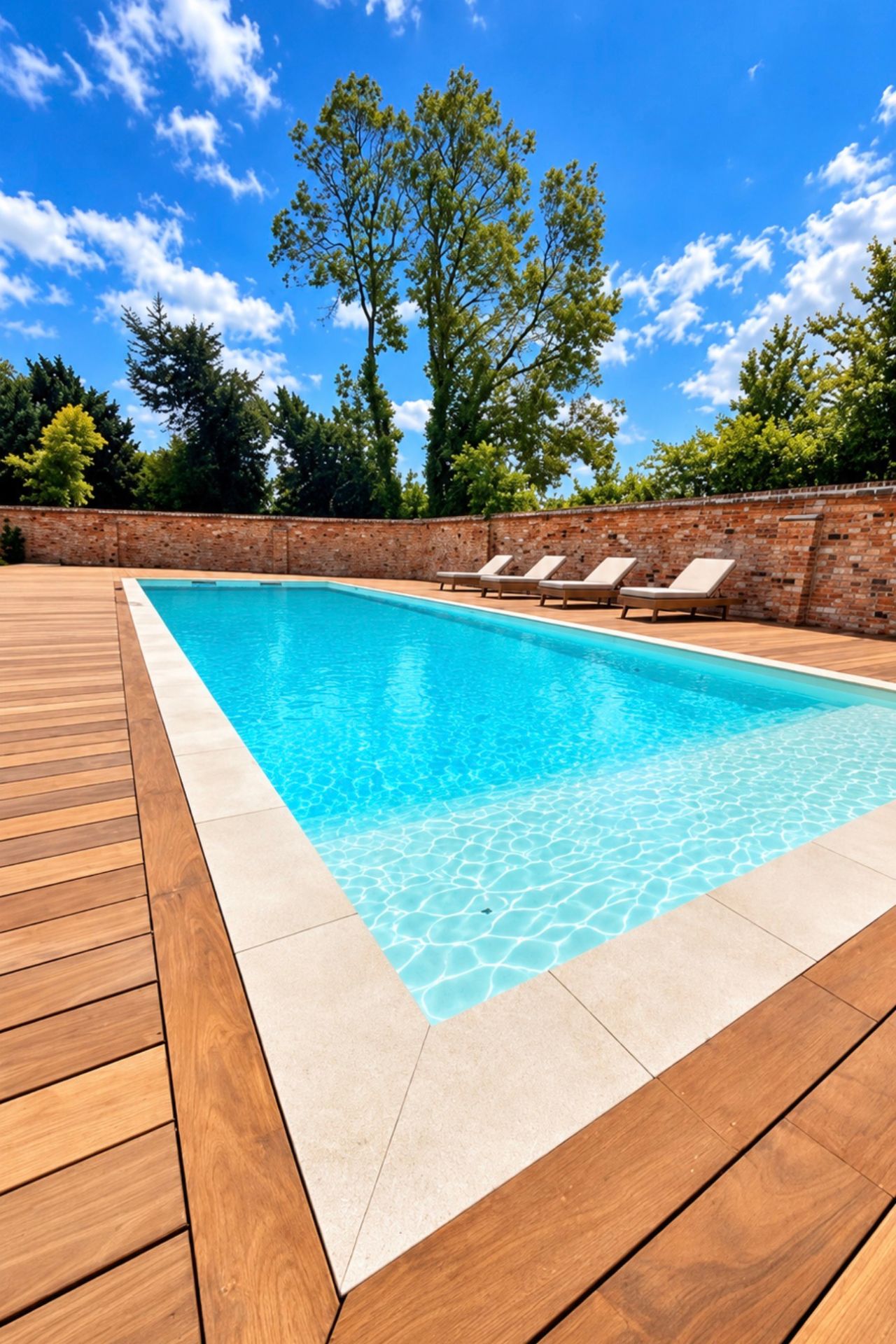 Finished Flexline swimming pool with timber decking at the Winstanley Wellness Project