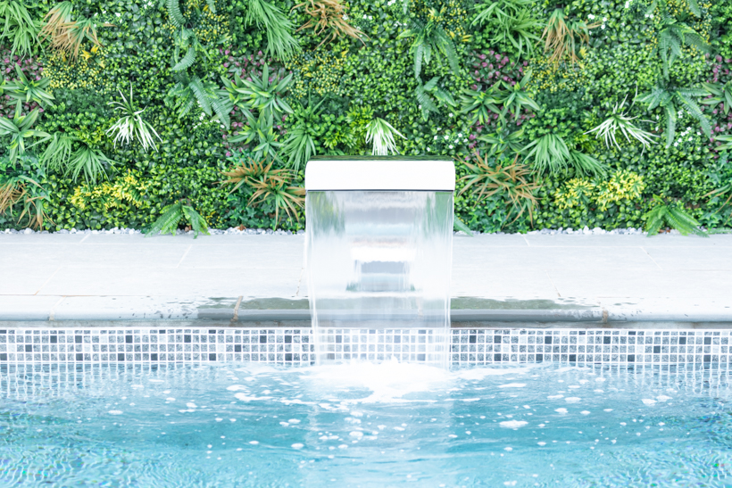 Finished wooden swimming pool with cover, ladder and fittings