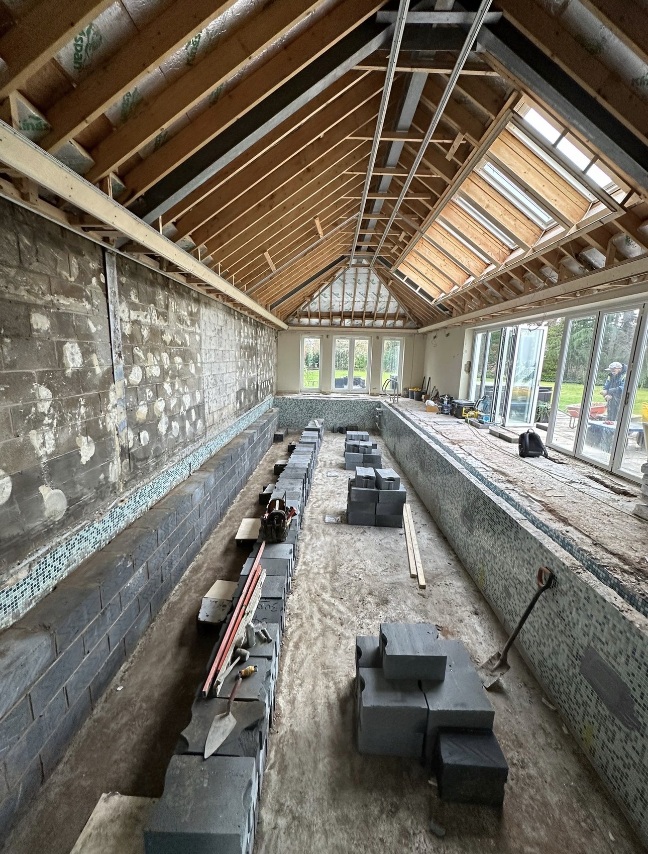 Indoor pool room stripped back during the refurbishment