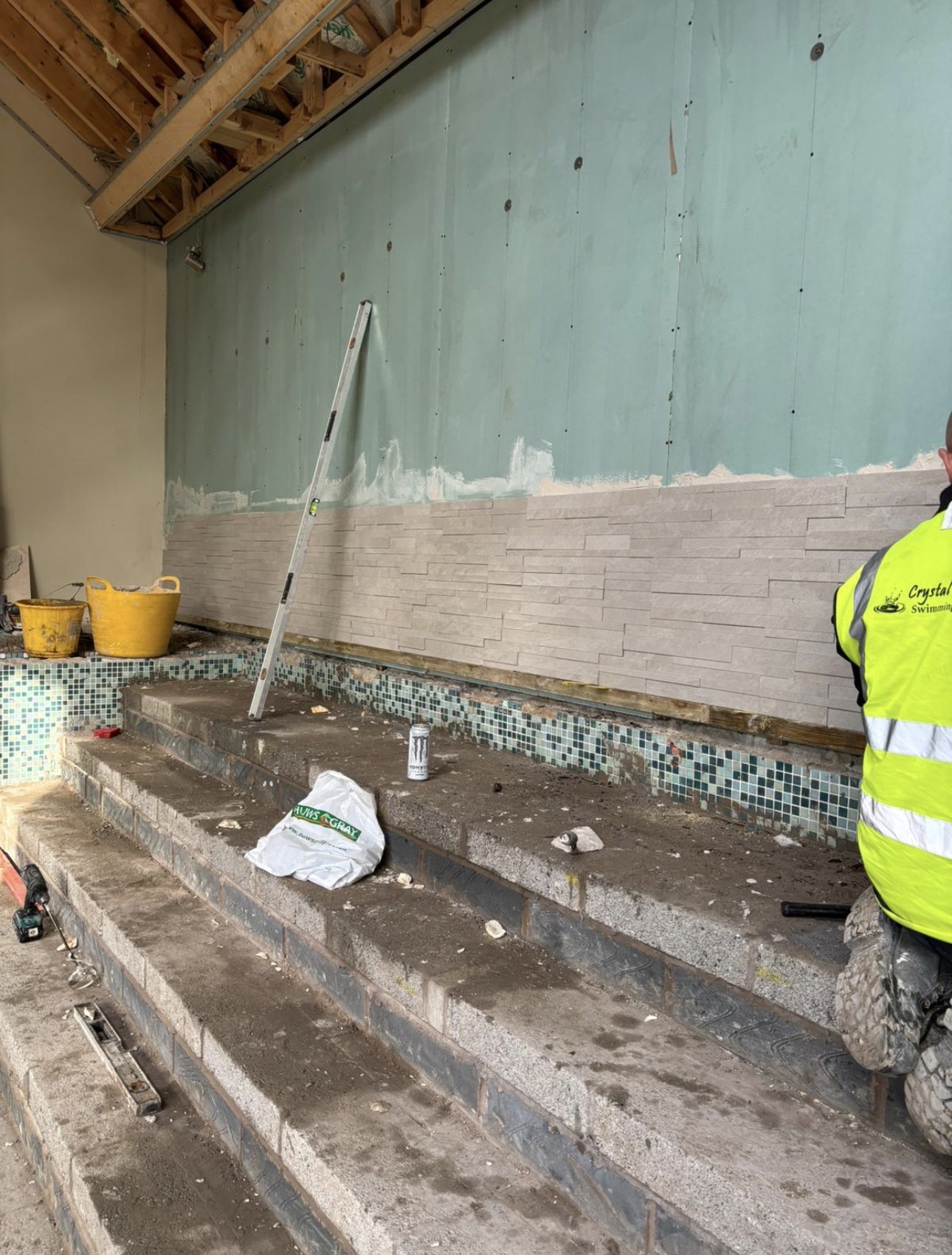 Bespoke pool steps being built to create varying depths