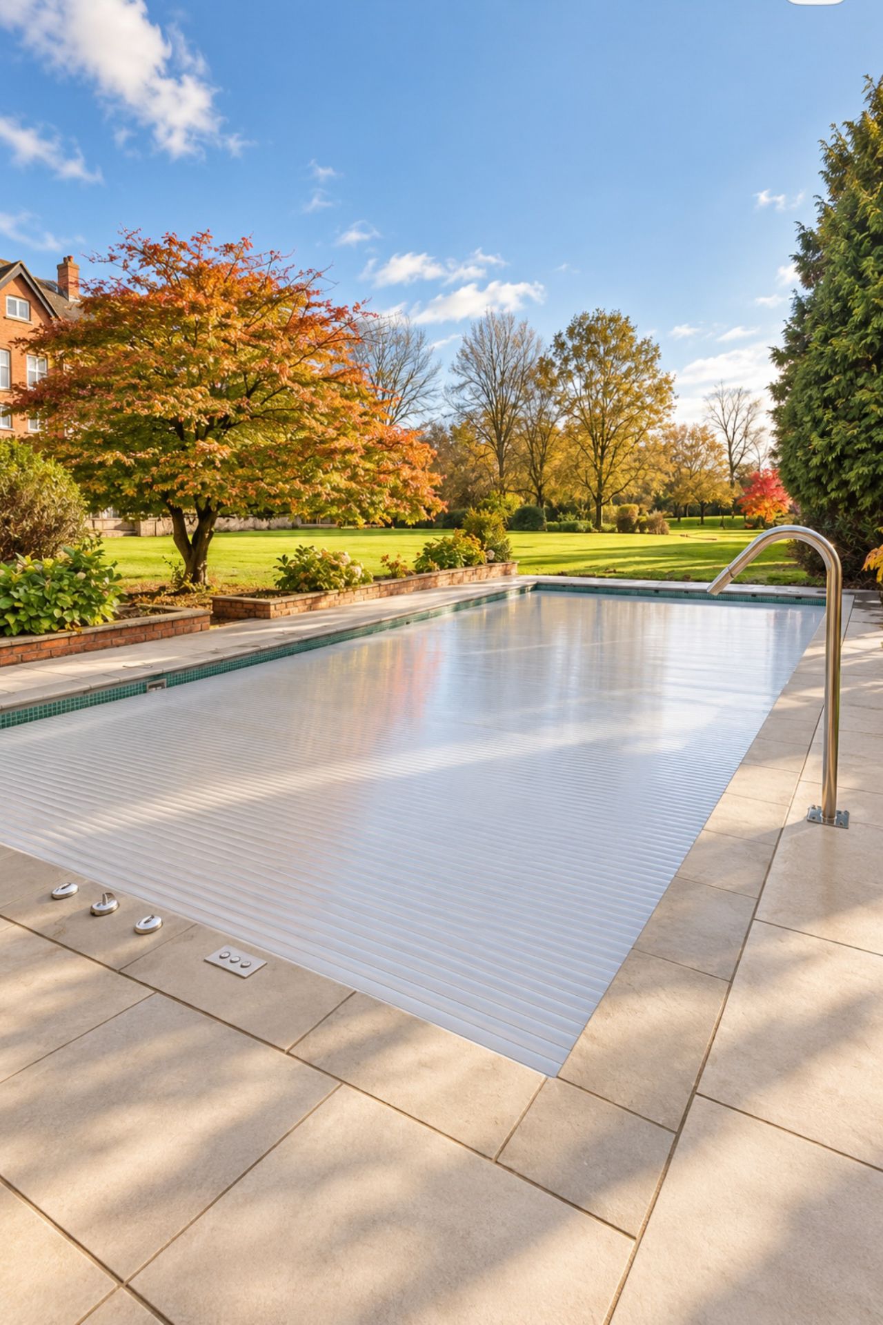 Pool with the hidden automatic cover closed